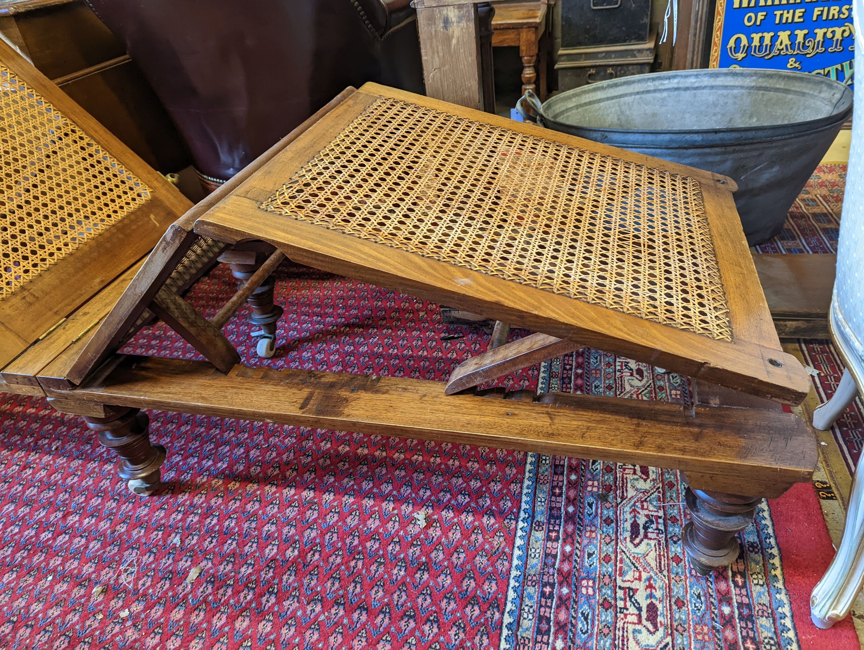 A 19th century caned campaign daybed, length 182cm, depth 56cm